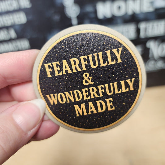 Fearfully and Wonderfully Made UV Printed Leatherette Hat Patch - MR01 - LoneStar Adhesive
