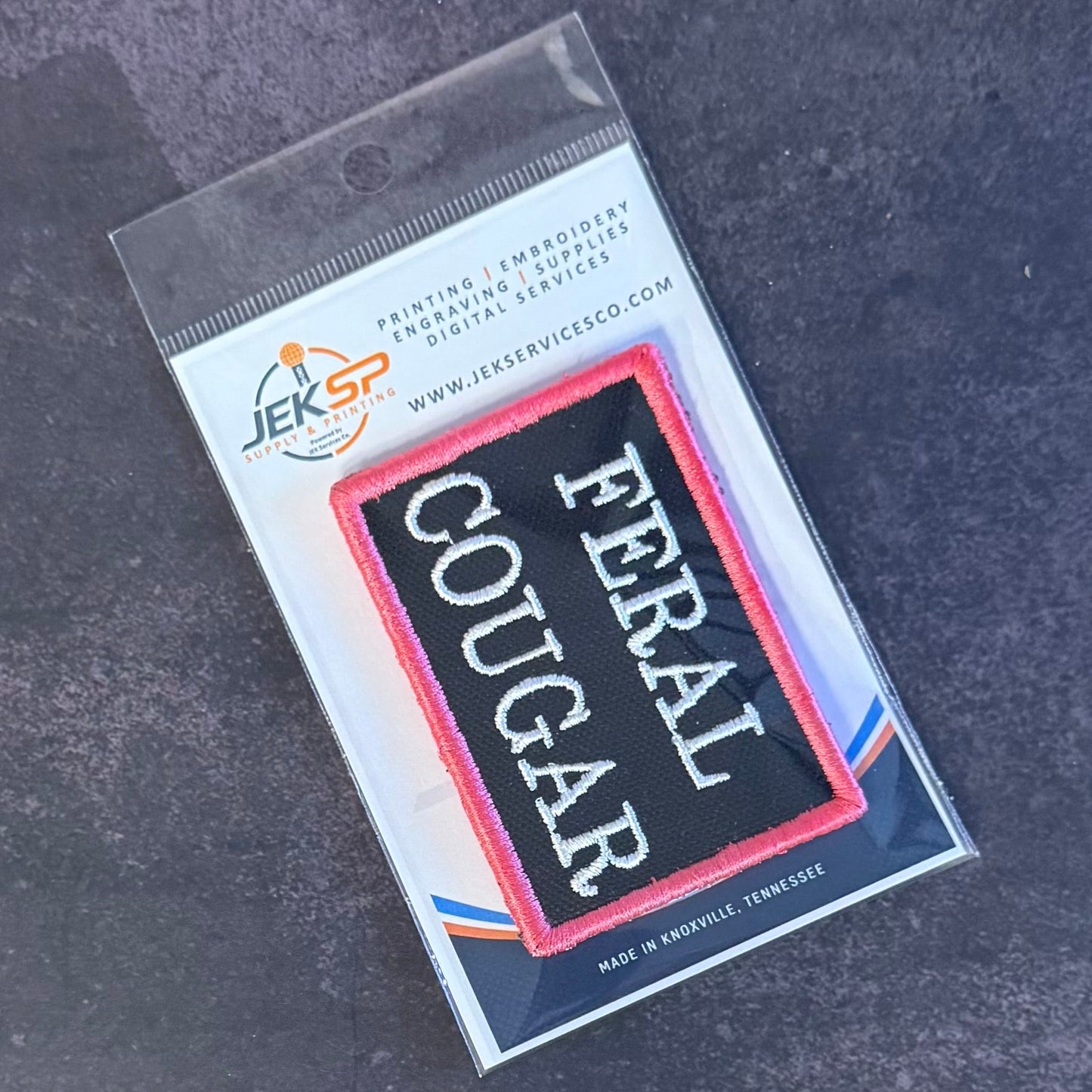 Feral Cougar Funny Morale Patch, 2x3" | Made in USA | VELCRO® Brand Hook Backing - LoneStar Adhesive