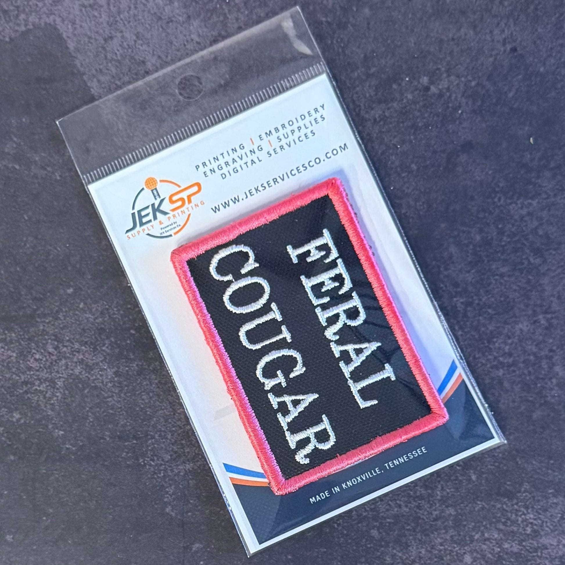 Feral Cougar Funny Morale Patch, 2x3" | Made in USA | VELCRO® Brand Hook Backing - LoneStar Adhesive