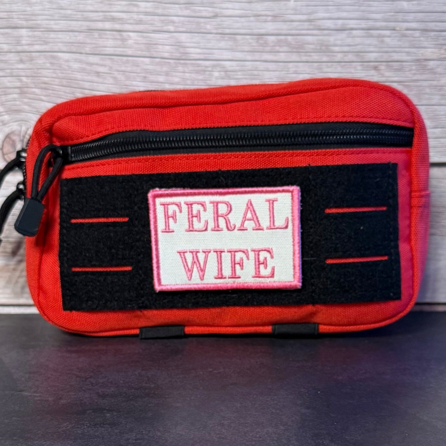 Feral Wife Funny Morale Patch, 2x3" | Made in USA | VELCRO® Brand Hook Backing - LoneStar Adhesive