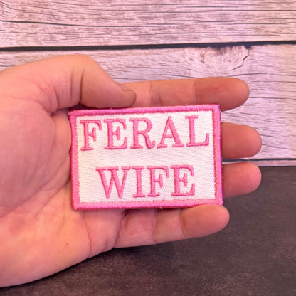 Feral Wife Funny Morale Patch | Made in USA | VELCRO® Brand Hook Backing - LoneStar Adhesive