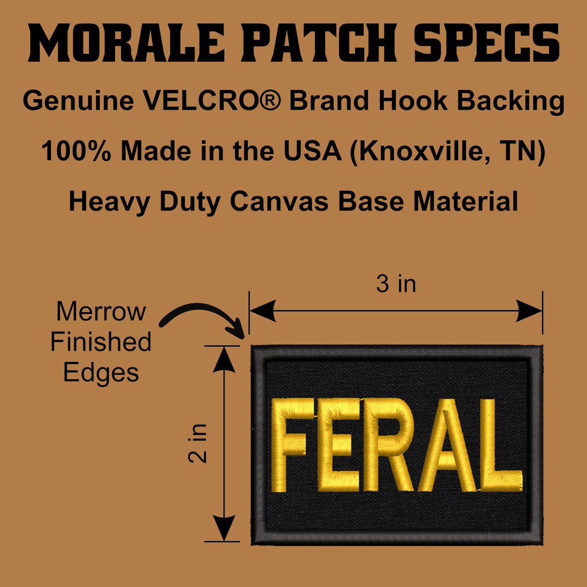 Feral & Wild Funny Morale Patch, 2x3" | Made in USA | VELCRO® Brand Hook Backing - LoneStar Adhesive