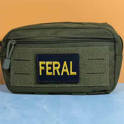 Feral & Wild Funny Morale Patch, 2x3" | Made in USA | VELCRO® Brand Hook Backing - LoneStar Adhesive
