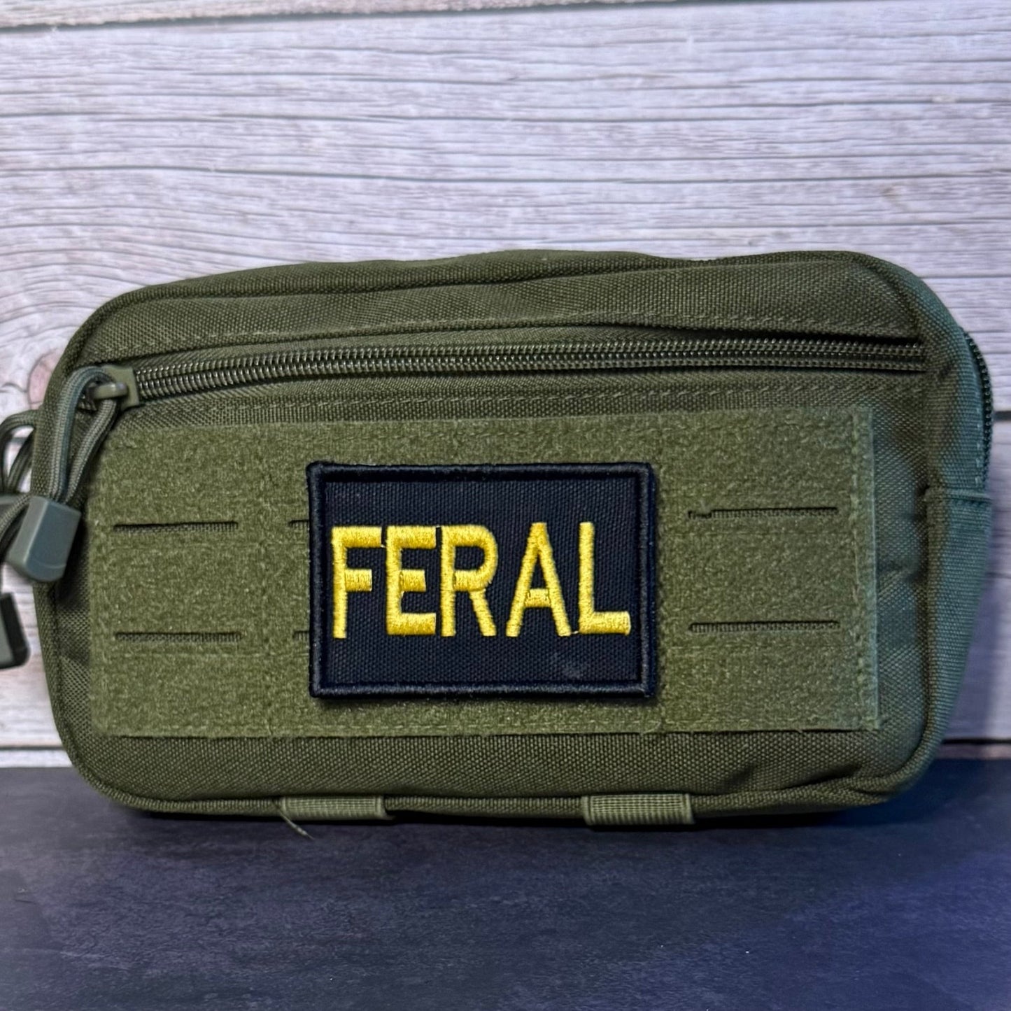 Feral & Wild Funny Morale Patch, 2x3" | Made in USA | VELCRO® Brand Hook Backing - LoneStar Adhesive