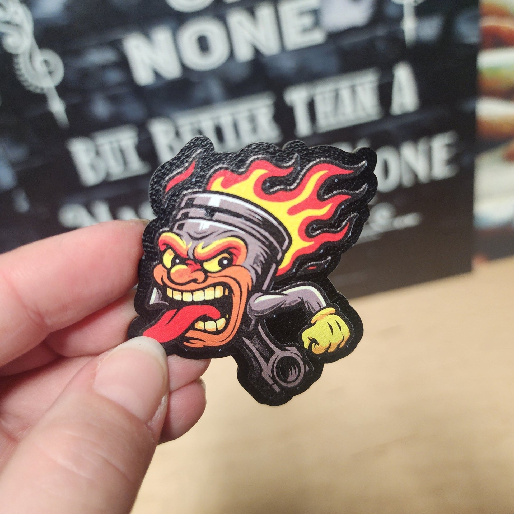 Fiery Piston UV Printed Leatherette Hat Patch - MR01 - LoneStar Adhesive