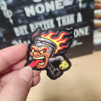 Fiery Piston UV Printed Leatherette Hat Patch - MR01 - LoneStar Adhesive