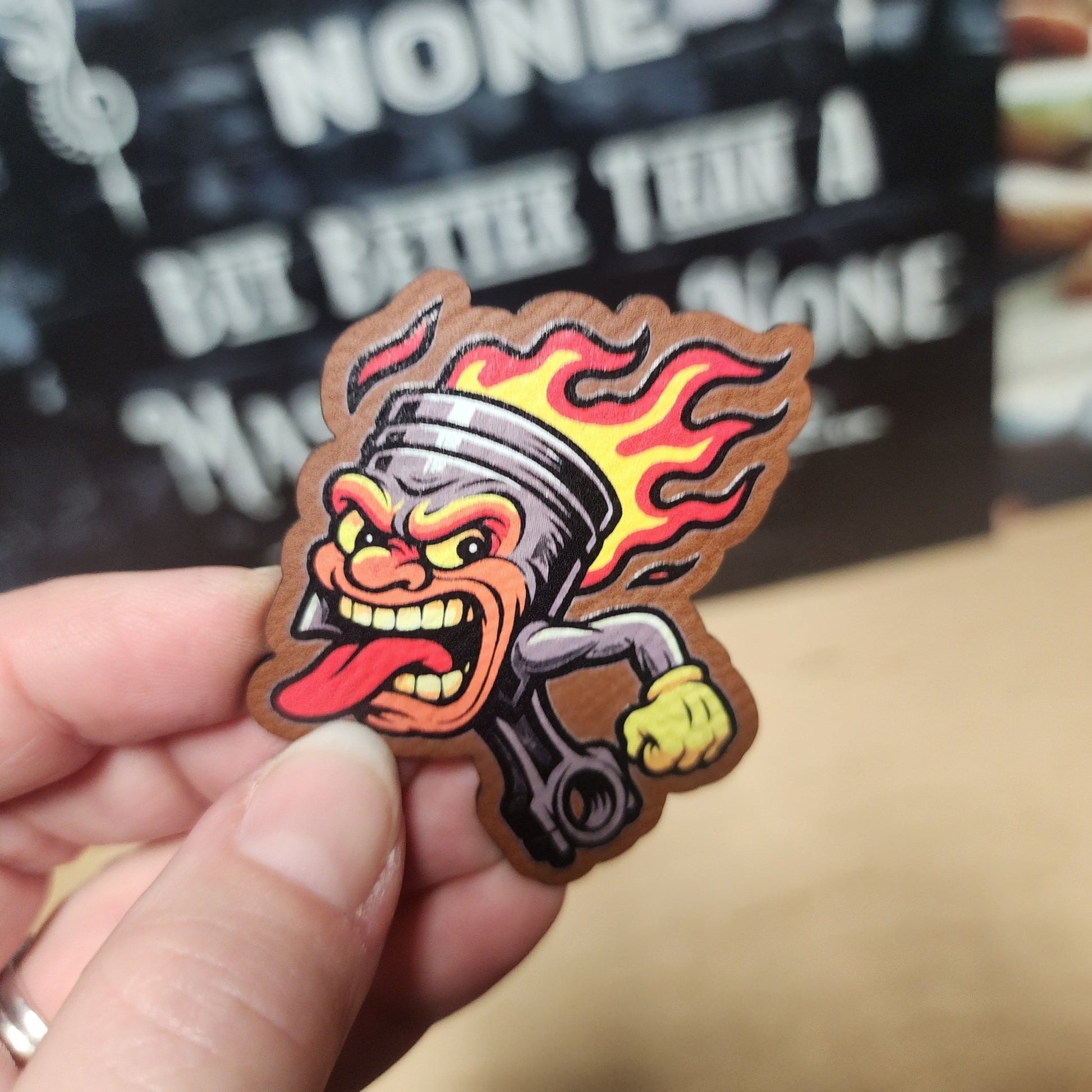 Fiery Piston UV Printed Leatherette Hat Patch - MR01 - LoneStar Adhesive