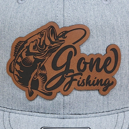 Gone Fishing Engraved Leatherette Hat Patch - MR01