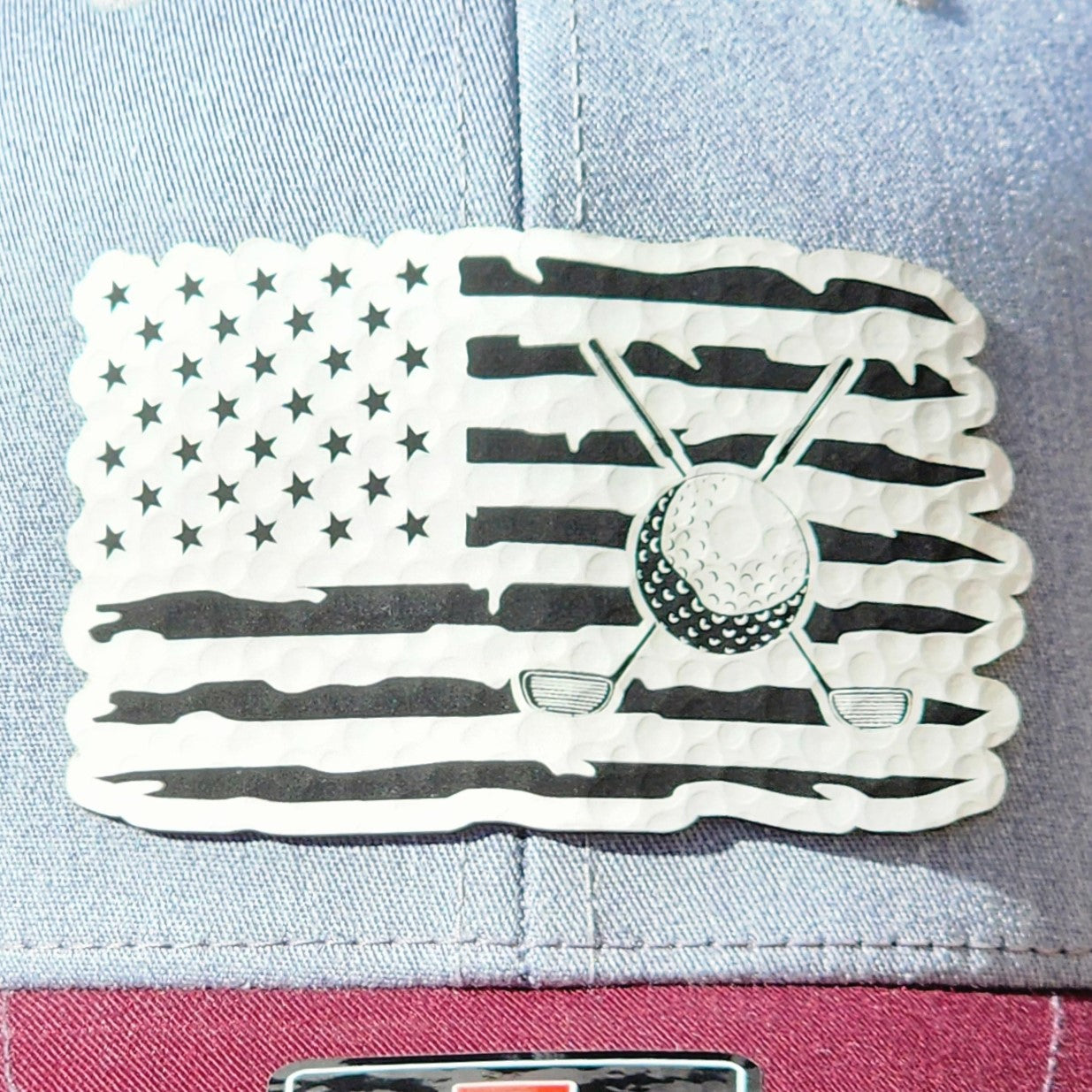 Patriotic Golf Flag Engraved Leatherette Hat Patch - MR01