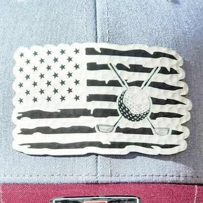 Patriotic Golf Flag Engraved Leatherette Hat Patch - MR01