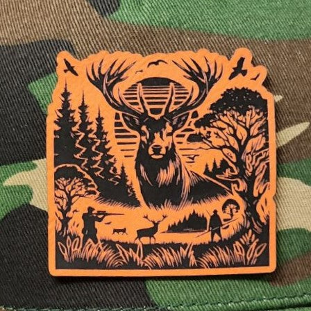 Deer Hunting Engraved Leatherette Hat Patch - MR01