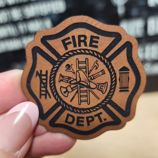 Fire Department Emblem Engraved Leatherette Hat Patch - MR01 - LoneStar Adhesive
