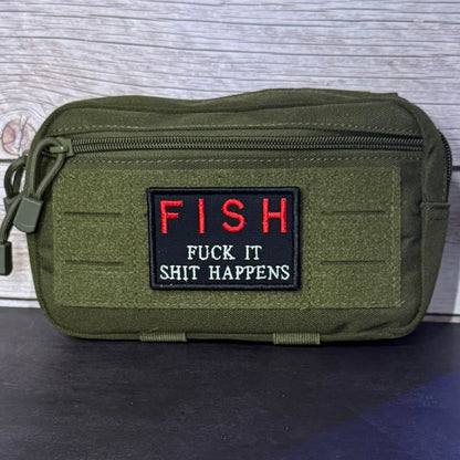 F.I.S.H. Fuck It, Shit Happens Funny Morale Patch, 2x3" | Made in USA | VELCRO® Brand Hook Backing - LoneStar Adhesive