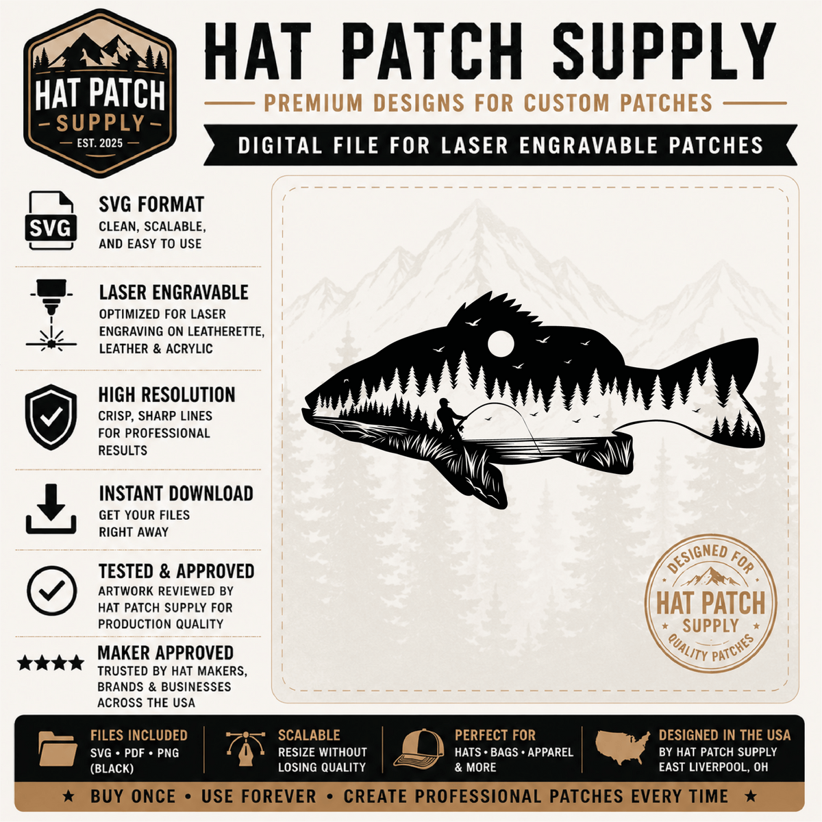 Fish Scene Hat Patch SVG - #LoneStar Adhesive#