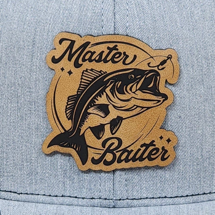 Fishing Humor Master Baiter Engraved Leatherette Hat Patch - MR01 - LoneStar Adhesive