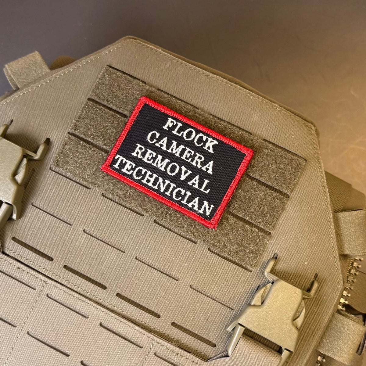 Flock Camera Removal Technician Funny Morale Patch, 2x3" | Made in USA | VELCRO® Brand Hook Backing - #LoneStar Adhesive#