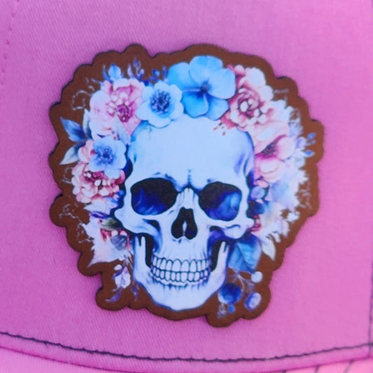 Floral Skull UV Printed Leatherette Hat Patch - MR01 - LoneStar Adhesive