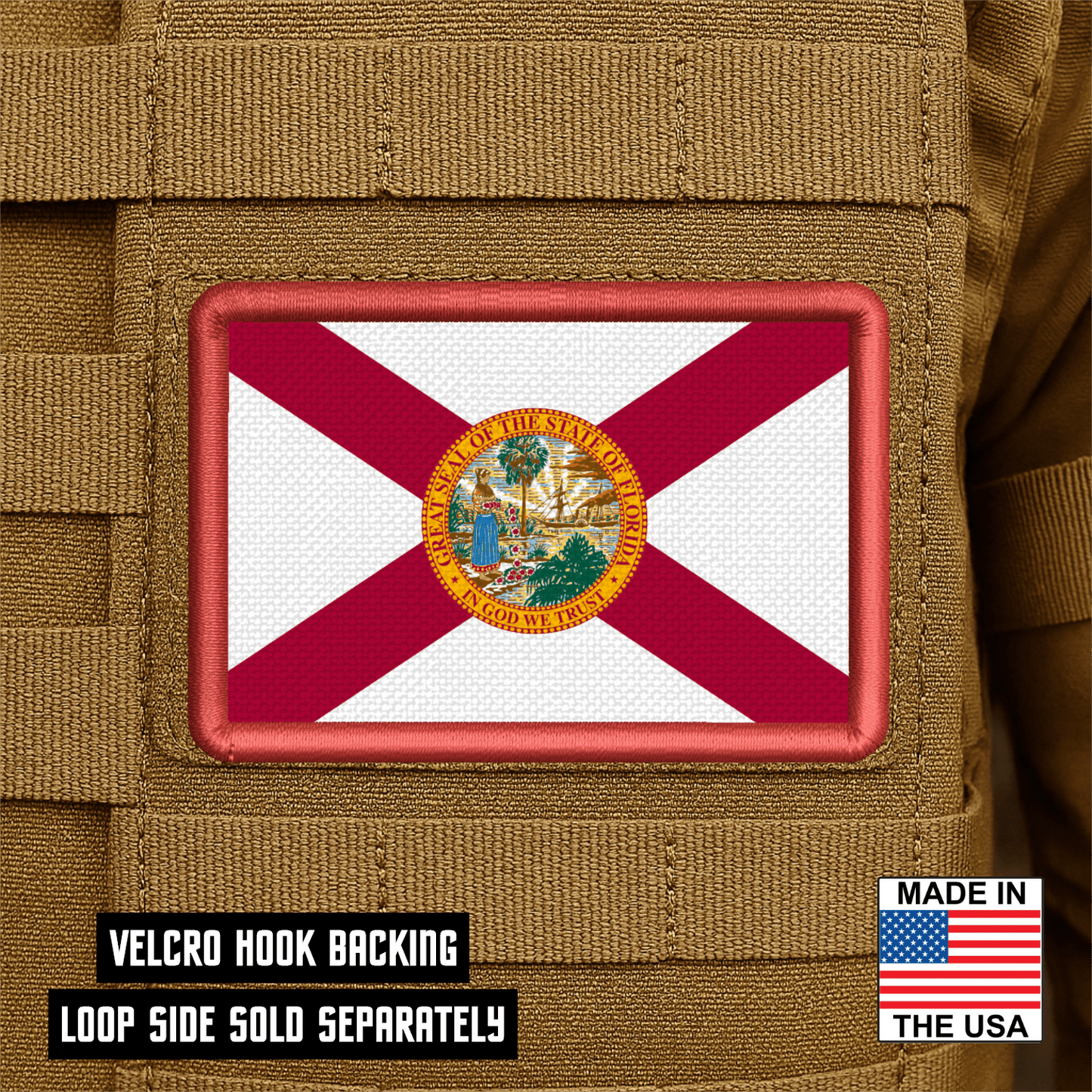 Florida State Flag Patch 2"x3" Hook & Loop | Made in USA | Pro - Print Full Color & Tactical Options - LoneStar Adhesive