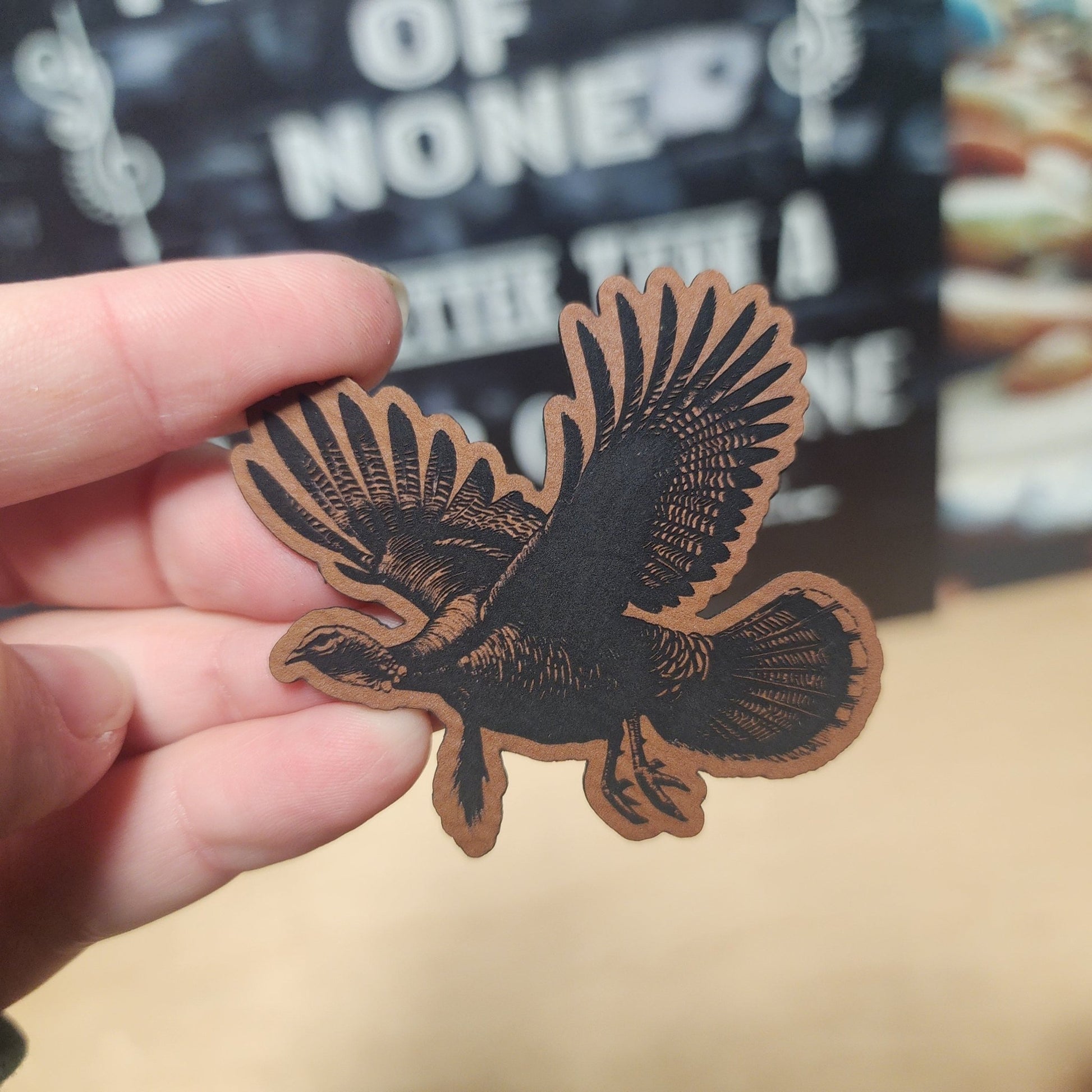Flying Turkey (Choose Your Color) Engraved Leatherette Hat Patch - MR01 - LoneStar Adhesive