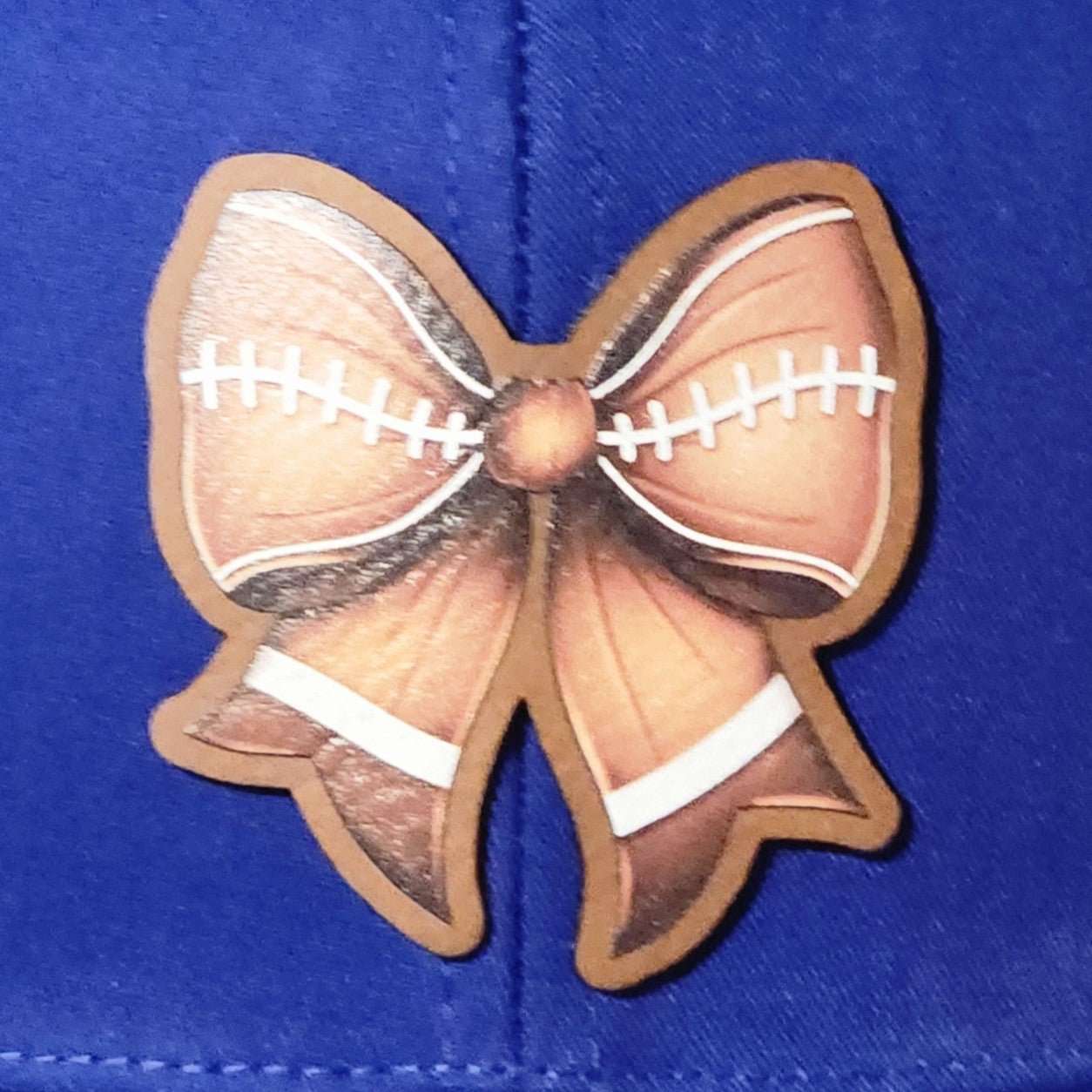 Football Bow UV Printed Leatherette Hat Patch - MR01 - LoneStar Adhesive