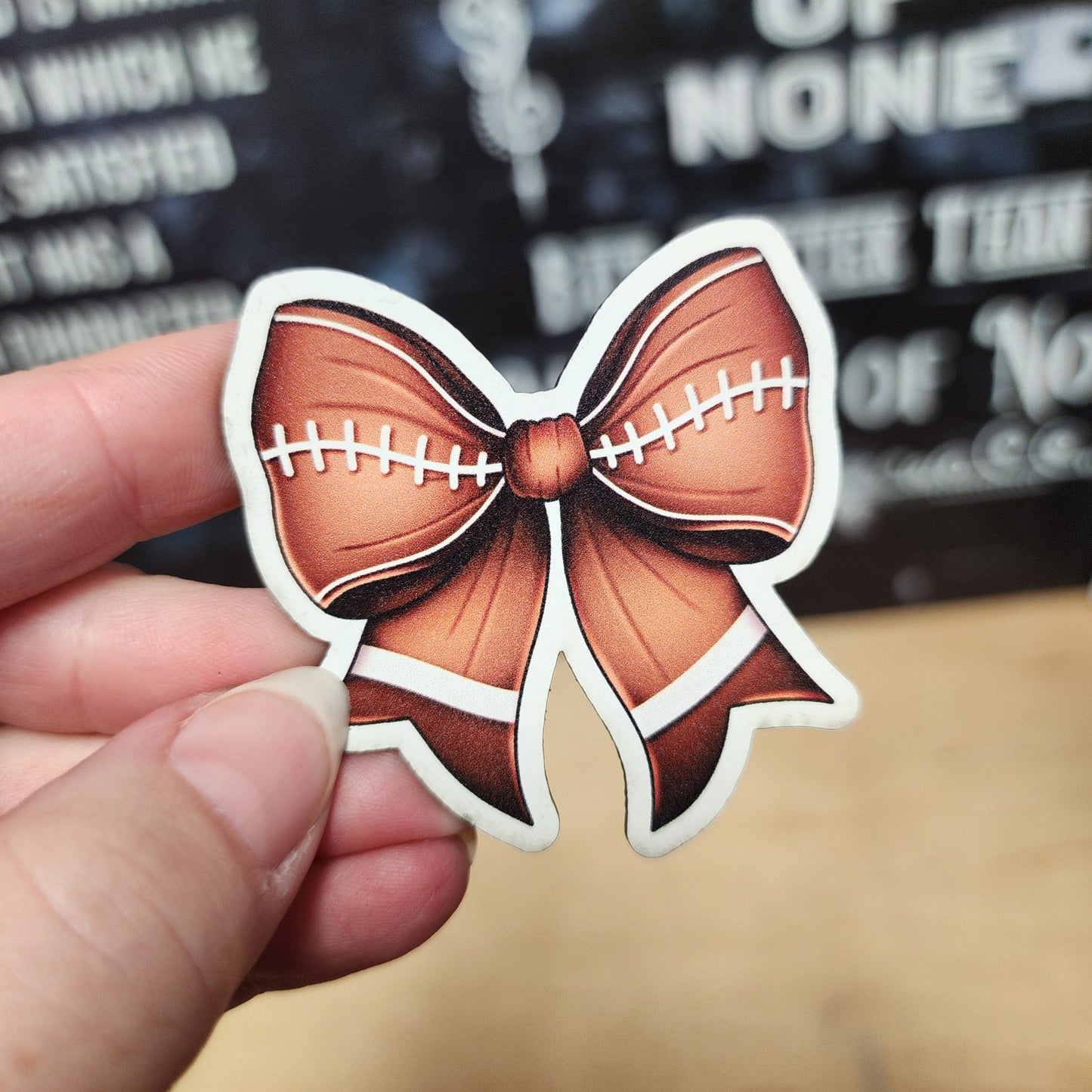 Football Themed Bow UV Printed Leatherette Hat Patch - MR01 - LoneStar Adhesive