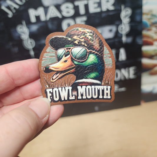 Fowl Mouth Duck (Rawhide) UV Printed Leatherette Hat Patch - MR01 - LoneStar Adhesive