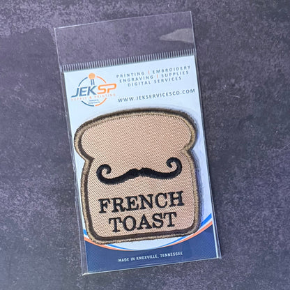 French Toast Funny Morale Patch, 2.8x3" | Made in USA | VELCRO® Brand Hook Backing - LoneStar Adhesive