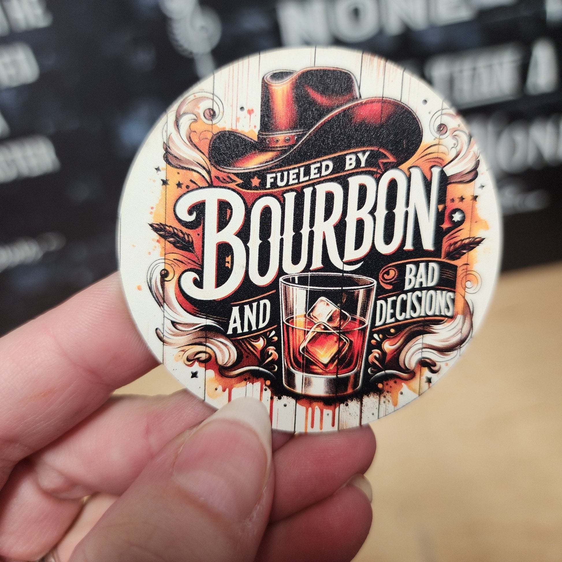 Fueled by Bourbon UV Printed Leatherette Hat Patch - MR01 - LoneStar Adhesive