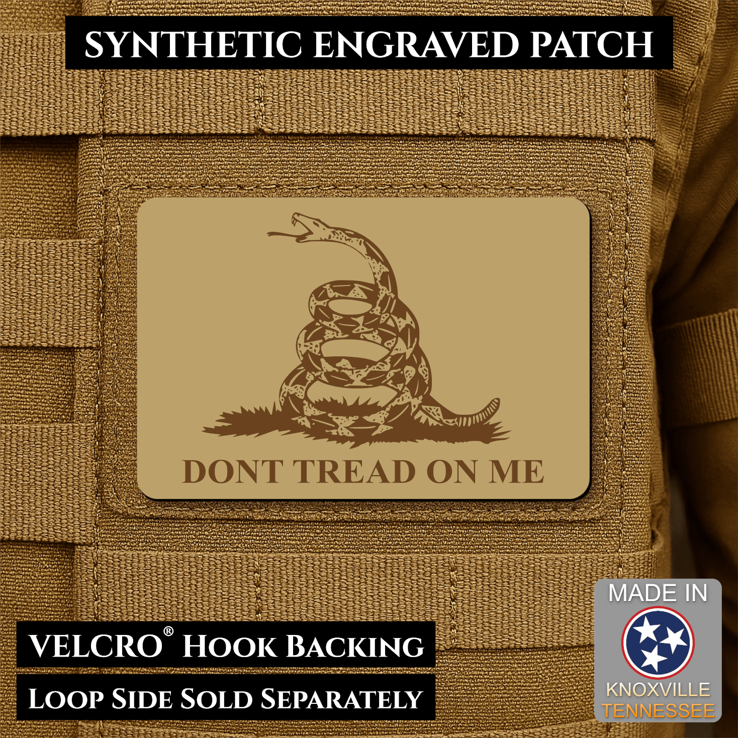 Gadsden Flag “Don’t Tread on Me” Engraved Morale Patch – 2” x 3” Hook & Loop Tactical Patch | Made in USA - LoneStar Adhesive