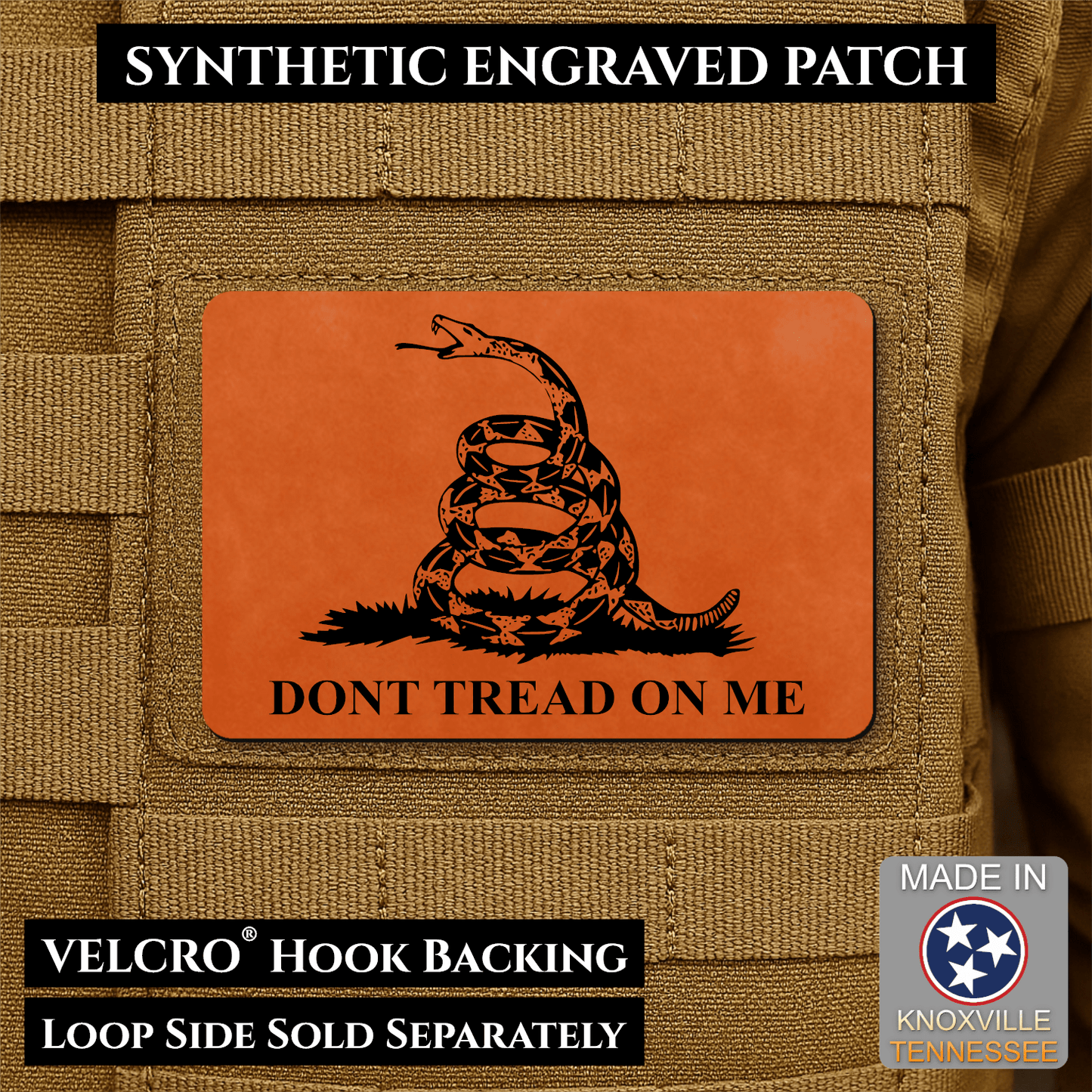 Gadsden Flag “Don’t Tread on Me” Engraved Morale Patch – 2” x 3” Hook & Loop Tactical Patch | Made in USA - LoneStar Adhesive