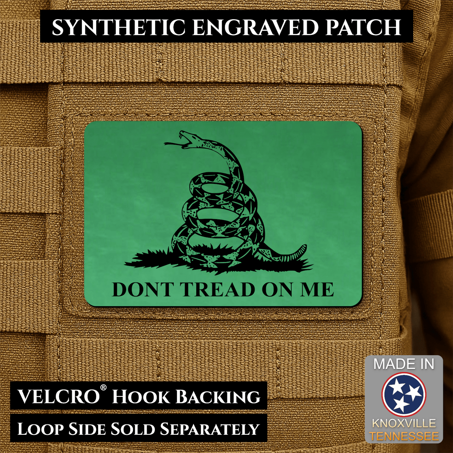 Gadsden Flag “Don’t Tread on Me” Engraved Morale Patch – 2” x 3” Hook & Loop Tactical Patch | Made in USA - LoneStar Adhesive