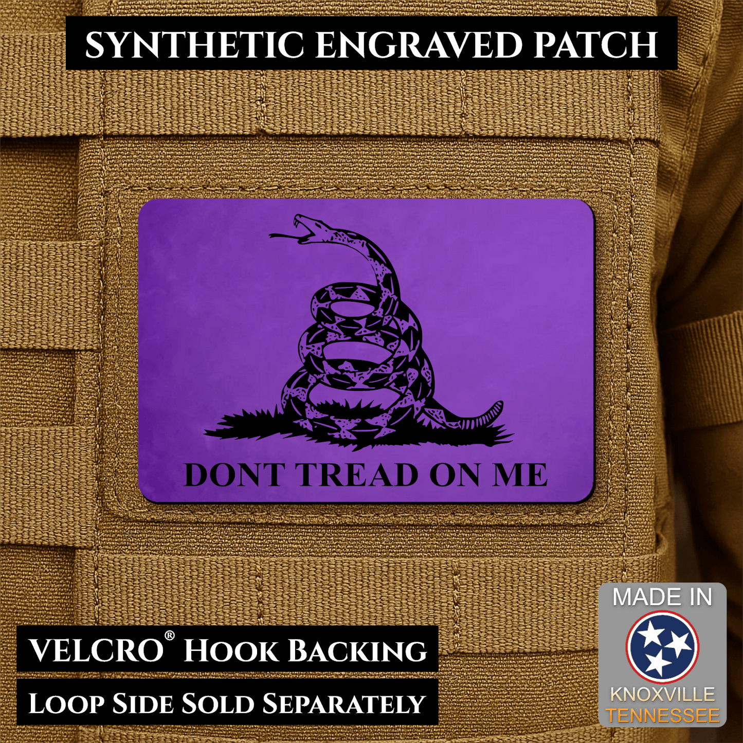 Gadsden Flag “Don’t Tread on Me” Engraved Morale Patch – 2” x 3” Hook & Loop Tactical Patch | Made in USA - LoneStar Adhesive