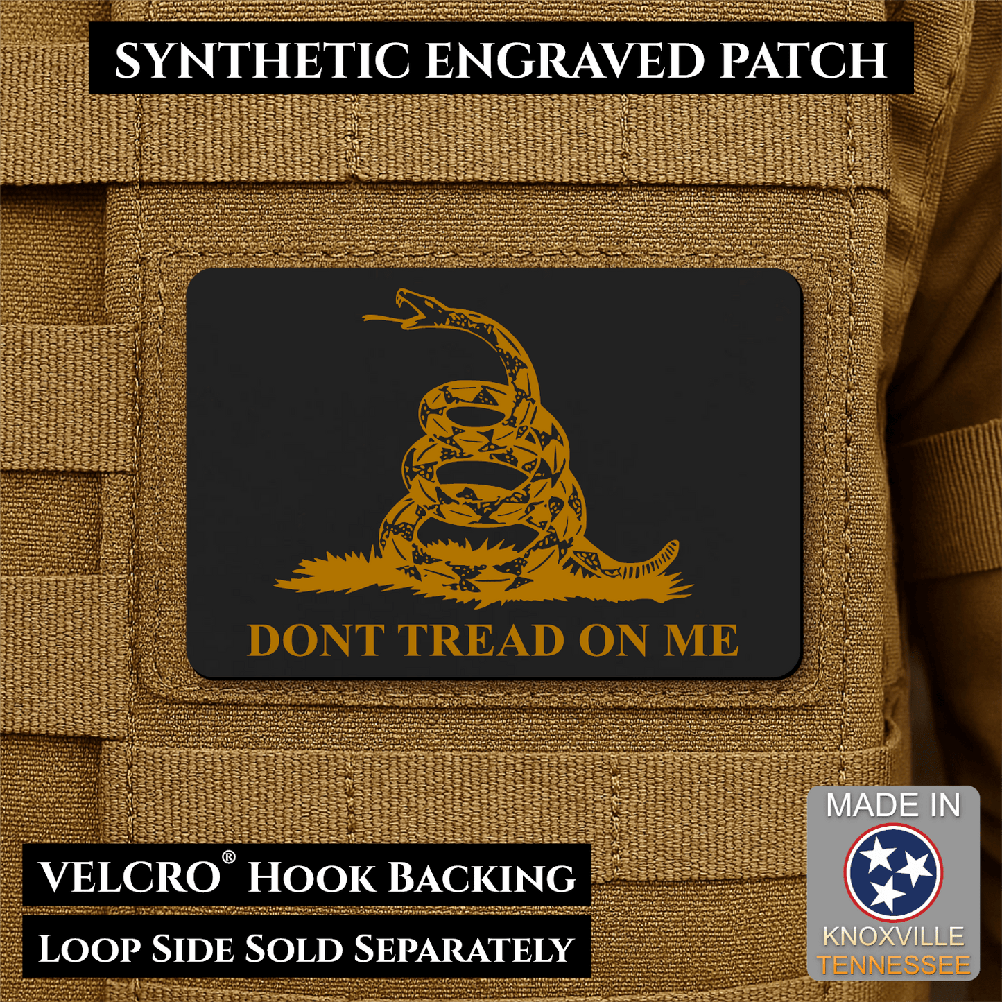 Gadsden Flag “Don’t Tread on Me” Engraved Morale Patch – 2” x 3” Hook & Loop Tactical Patch | Made in USA - LoneStar Adhesive