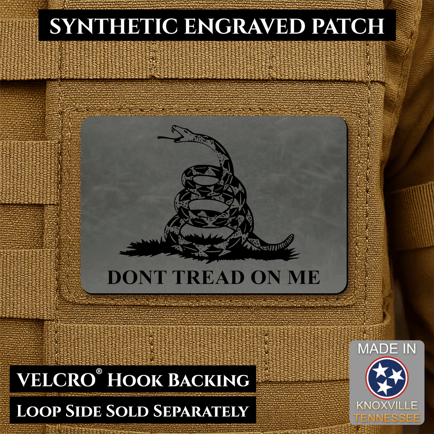 Gadsden Flag “Don’t Tread on Me” Engraved Morale Patch – 2” x 3” Hook & Loop Tactical Patch | Made in USA - LoneStar Adhesive
