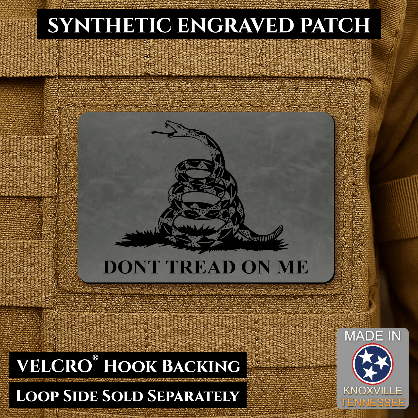 Gadsden Flag “Don’t Tread on Me” Engraved Morale Patch – 2” x 3” Hook & Loop Tactical Patch | Made in USA - LoneStar Adhesive