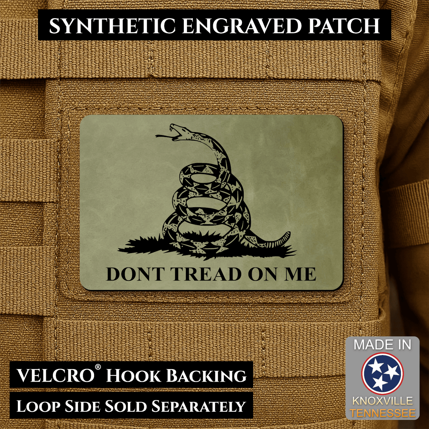 Gadsden Flag “Don’t Tread on Me” Engraved Morale Patch – 2” x 3” Hook & Loop Tactical Patch | Made in USA - LoneStar Adhesive