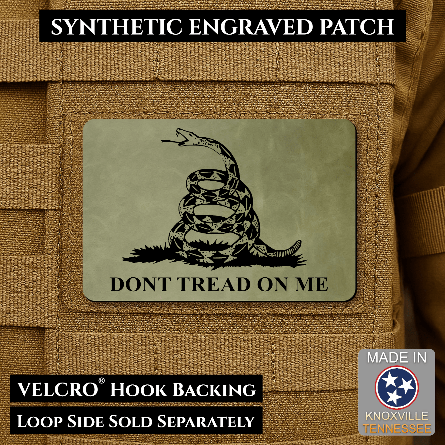 Gadsden Flag “Don’t Tread on Me” Engraved Morale Patch – 2” x 3” Hook & Loop Tactical Patch | Made in USA - LoneStar Adhesive