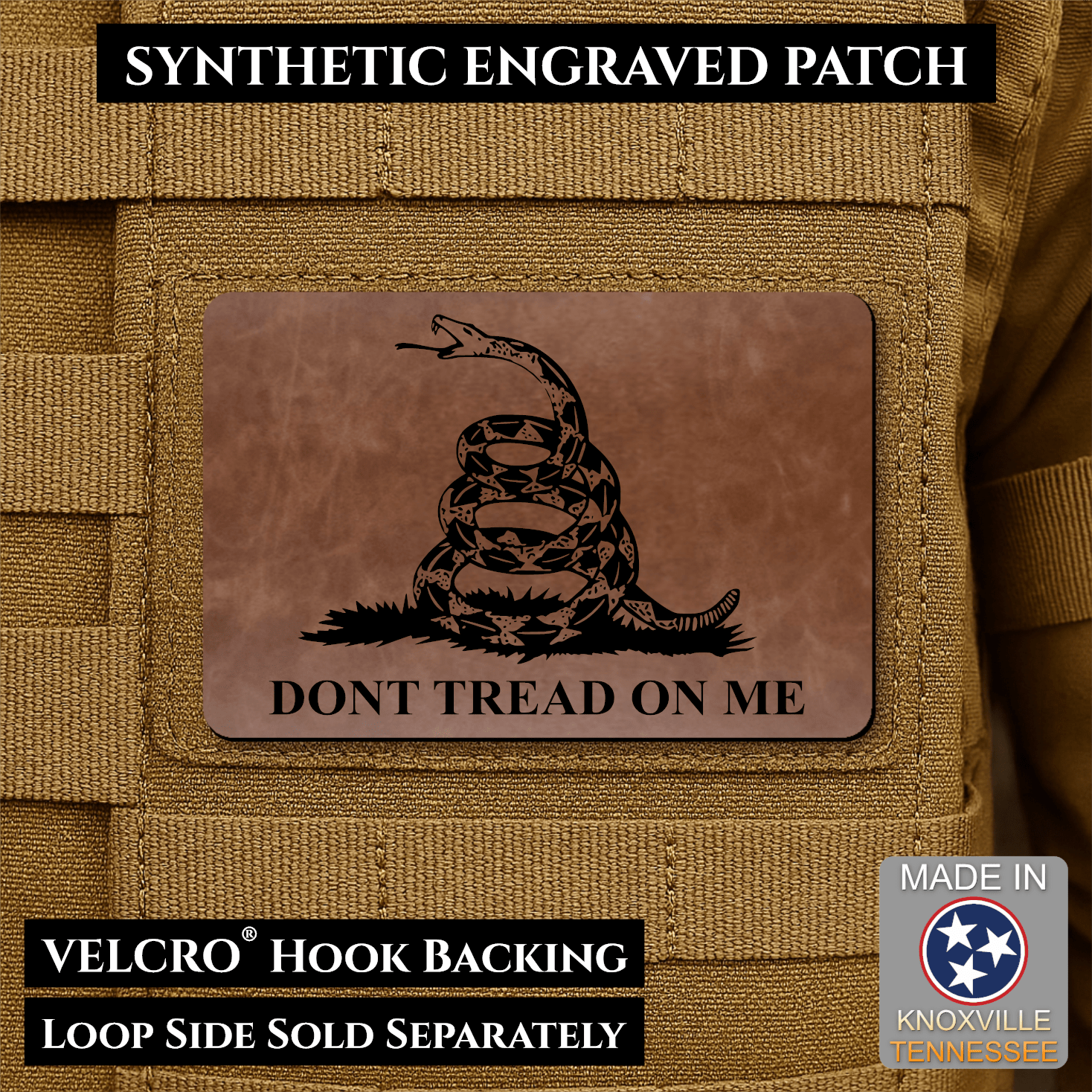 Gadsden Flag “Don’t Tread on Me” Engraved Morale Patch – 2” x 3” Hook & Loop Tactical Patch | Made in USA - LoneStar Adhesive