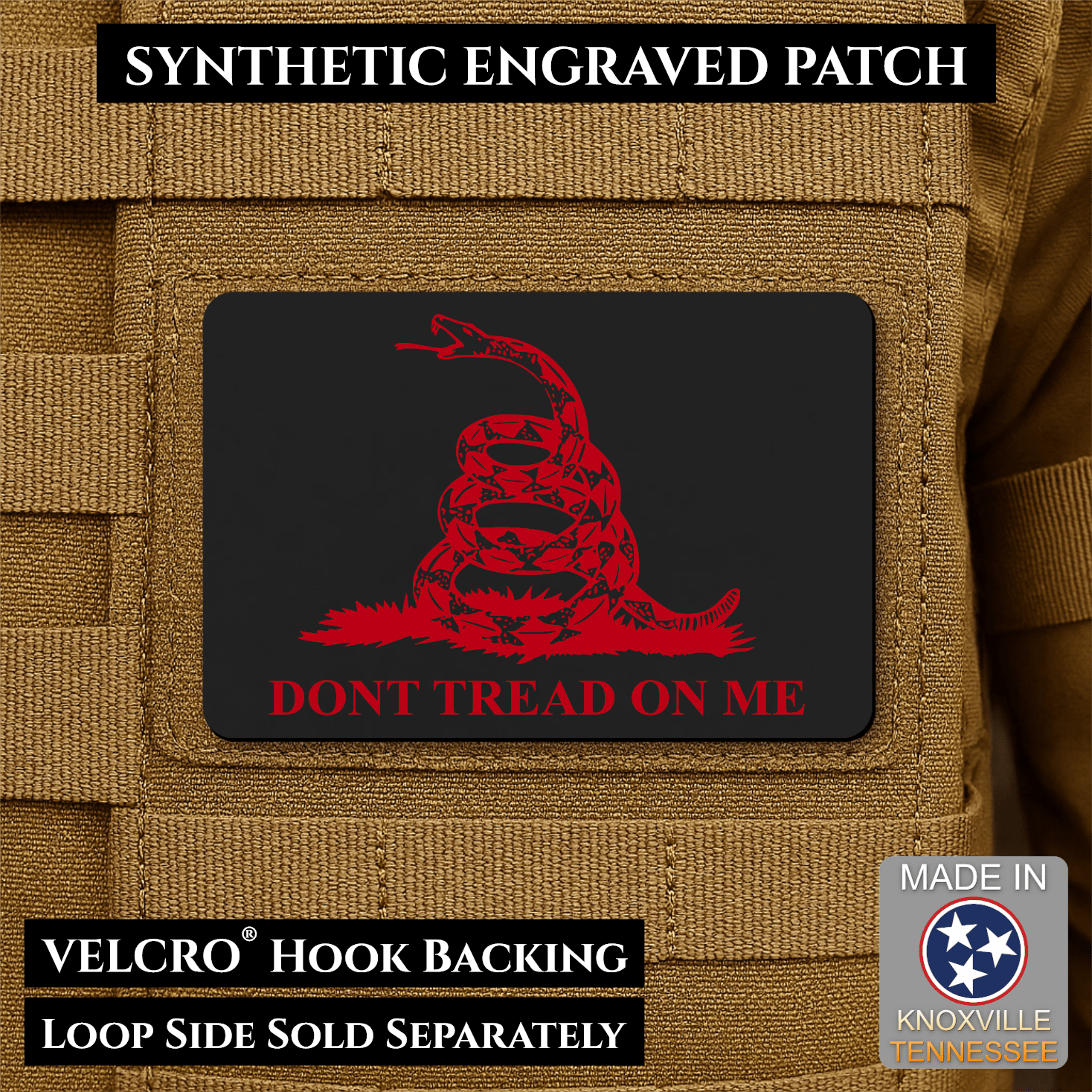 Gadsden Flag “Don’t Tread on Me” Engraved Morale Patch – 2” x 3” Hook & Loop Tactical Patch | Made in USA - LoneStar Adhesive