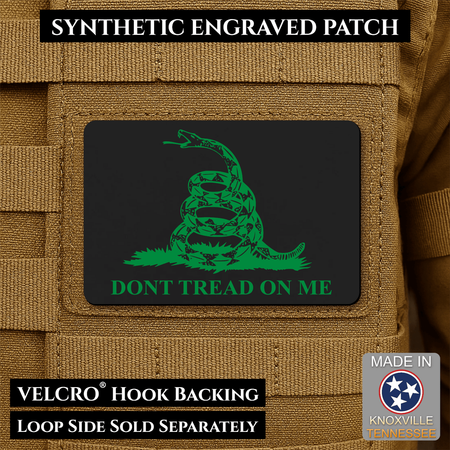Gadsden Flag “Don’t Tread on Me” Engraved Morale Patch – 2” x 3” Hook & Loop Tactical Patch | Made in USA - LoneStar Adhesive