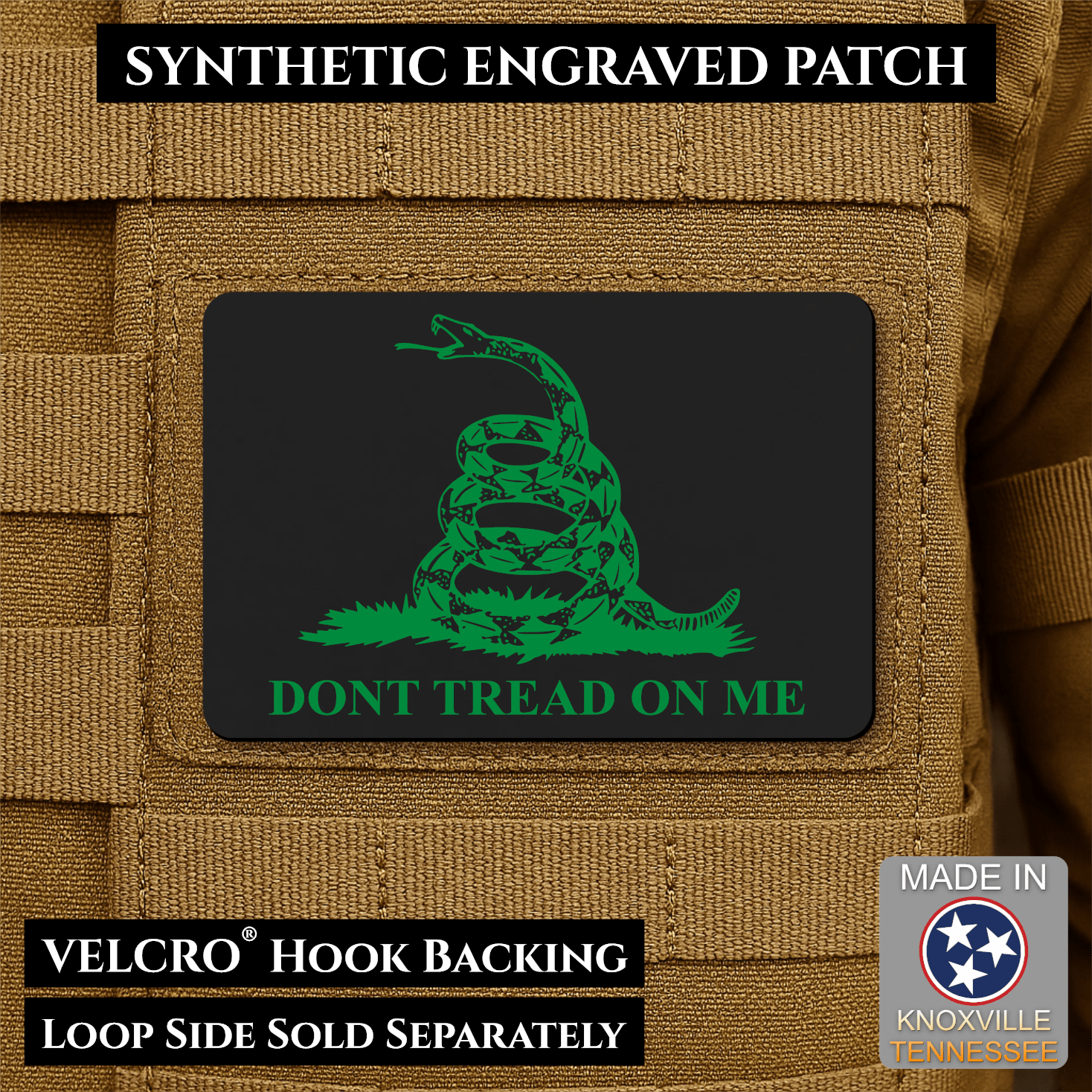 Gadsden Flag “Don’t Tread on Me” Engraved Morale Patch – 2” x 3” Hook & Loop Tactical Patch | Made in USA - LoneStar Adhesive