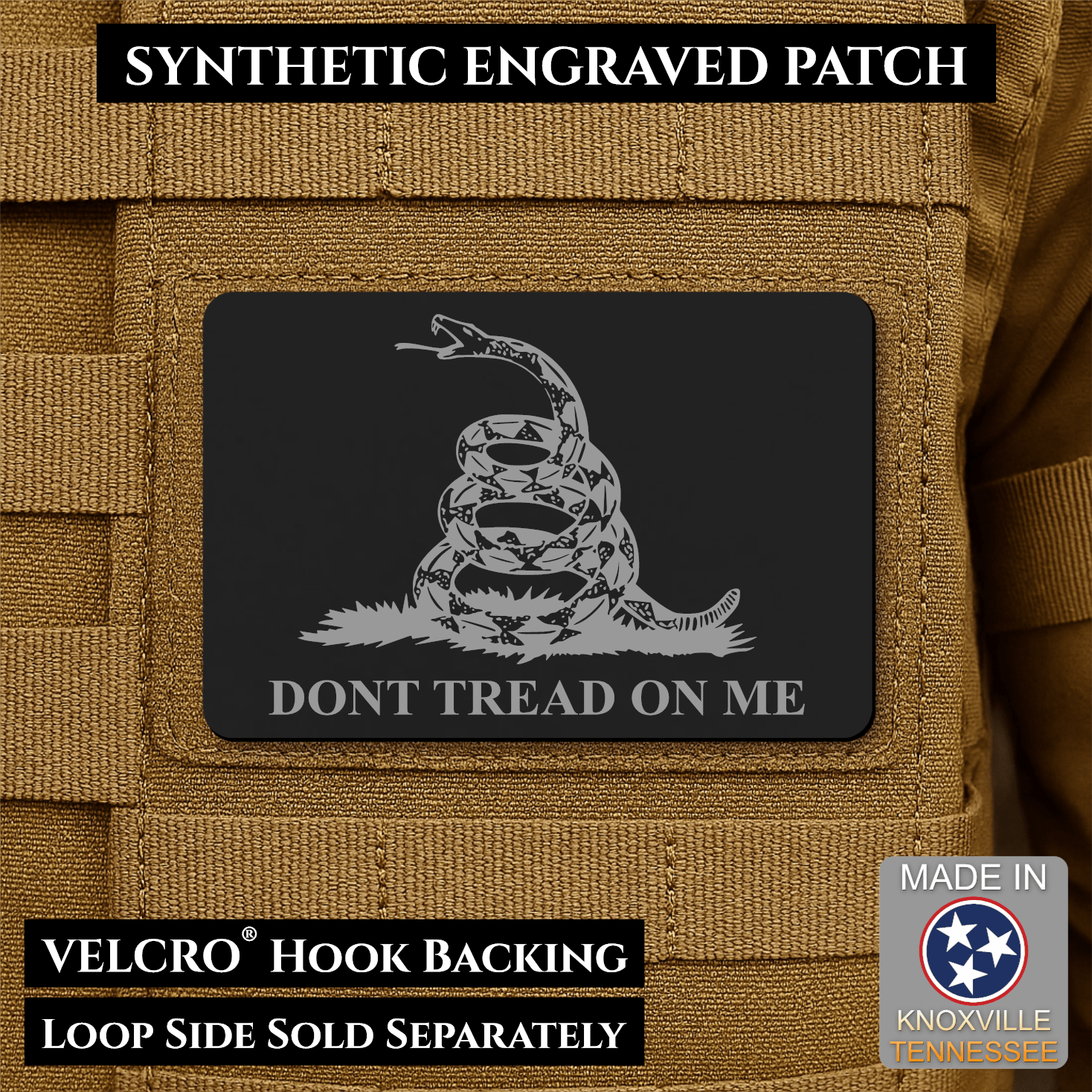 Gadsden Flag “Don’t Tread on Me” Engraved Morale Patch – 2” x 3” Hook & Loop Tactical Patch | Made in USA - LoneStar Adhesive