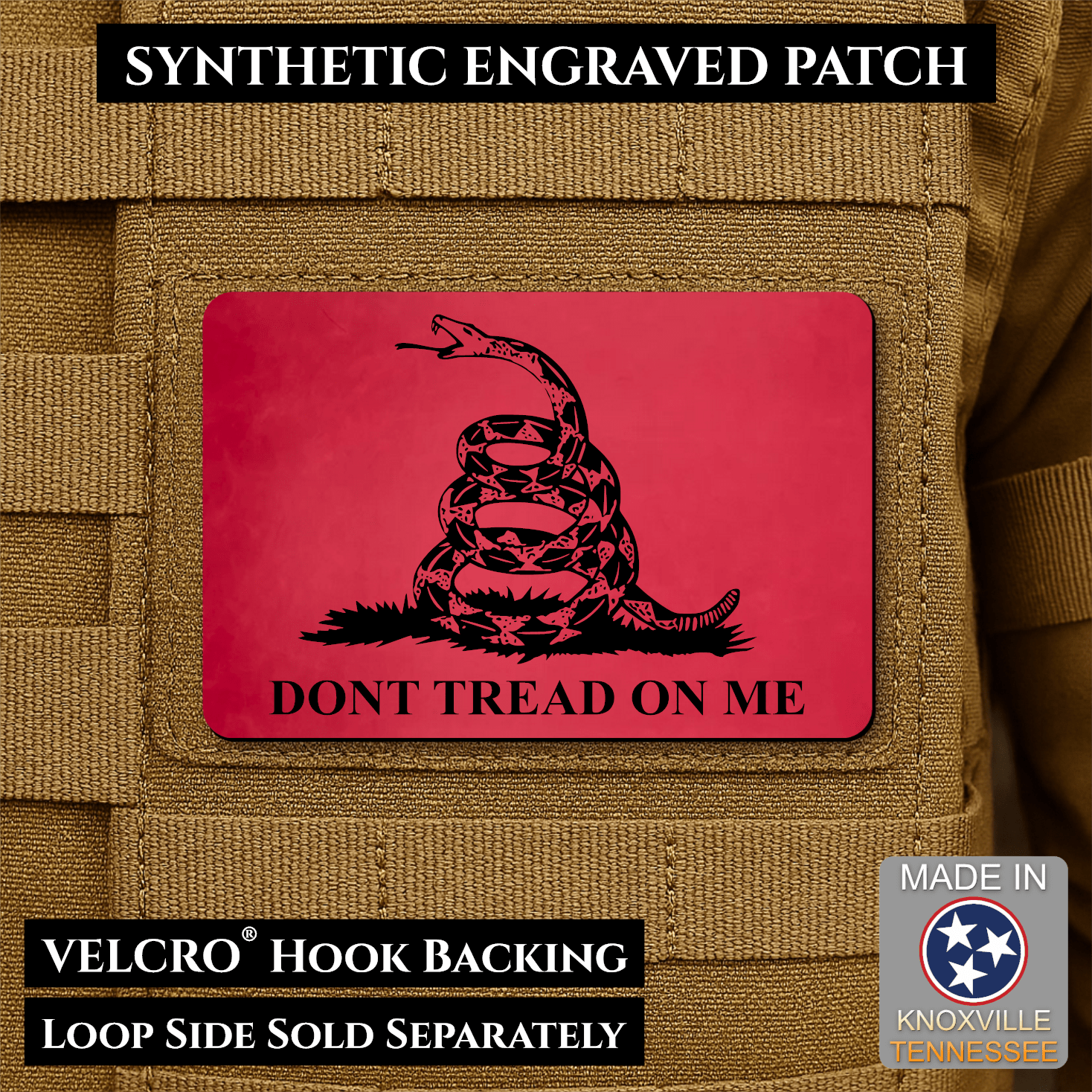 Gadsden Flag “Don’t Tread on Me” Engraved Morale Patch – 2” x 3” Hook & Loop Tactical Patch | Made in USA - LoneStar Adhesive