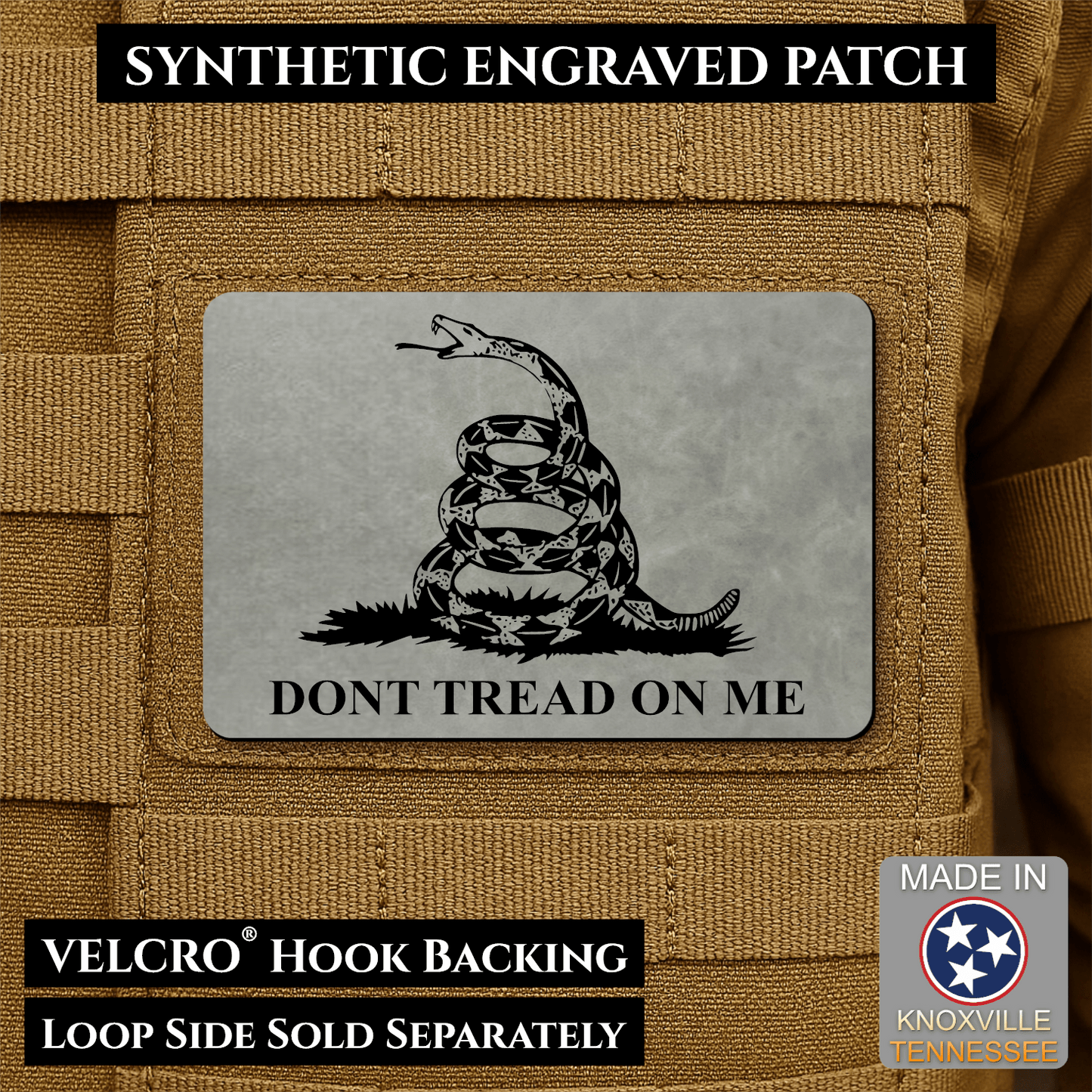 Gadsden Flag “Don’t Tread on Me” Engraved Morale Patch – 2” x 3” Hook & Loop Tactical Patch | Made in USA - LoneStar Adhesive