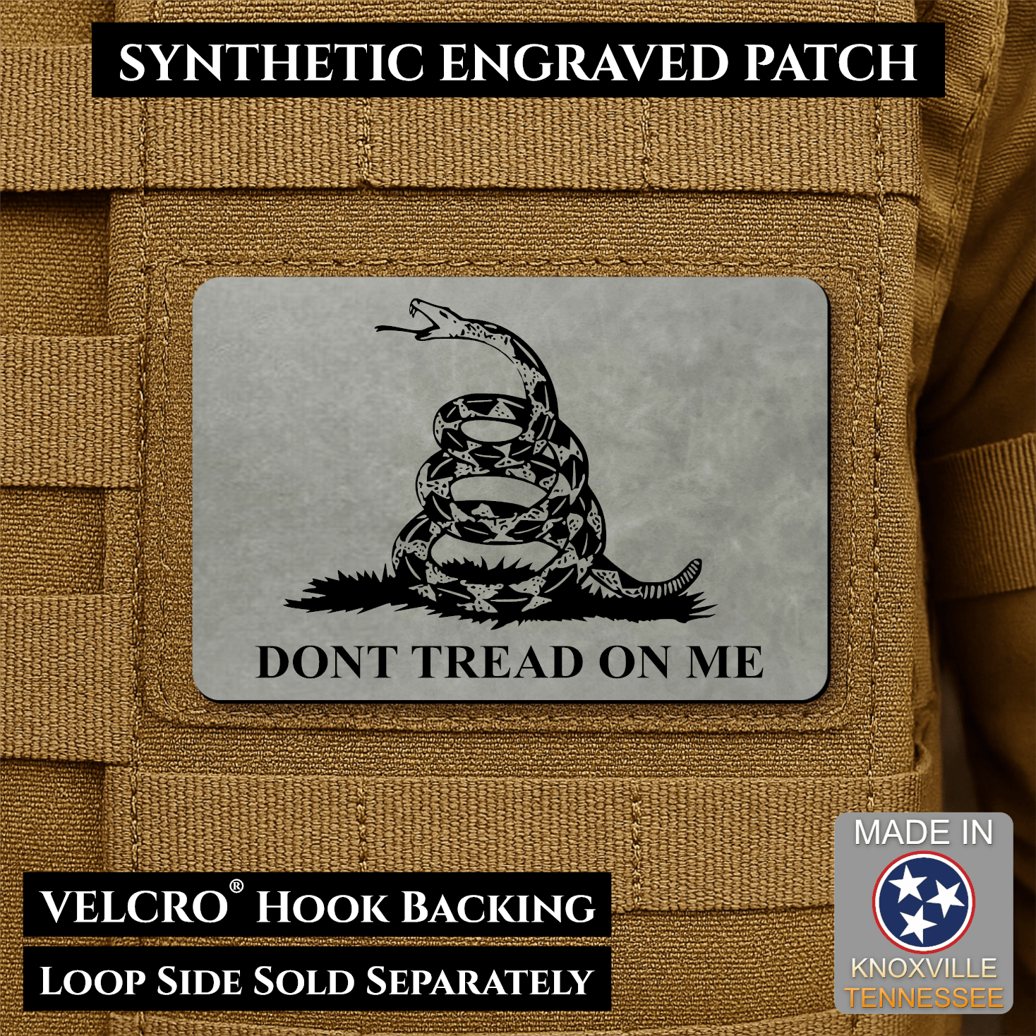 Gadsden Flag “Don’t Tread on Me” Engraved Morale Patch – 2” x 3” Hook & Loop Tactical Patch | Made in USA - LoneStar Adhesive