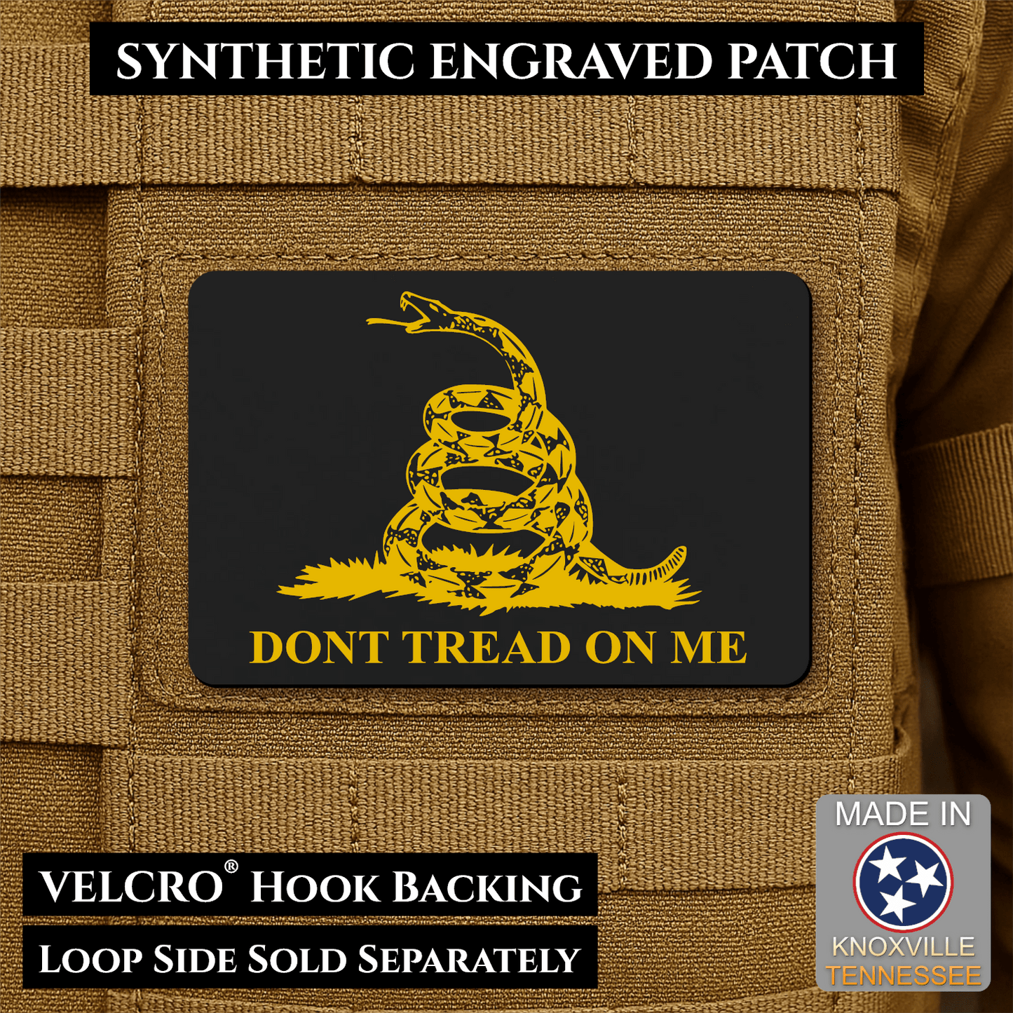 Gadsden Flag “Don’t Tread on Me” Engraved Morale Patch – 2” x 3” Hook & Loop Tactical Patch | Made in USA - LoneStar Adhesive