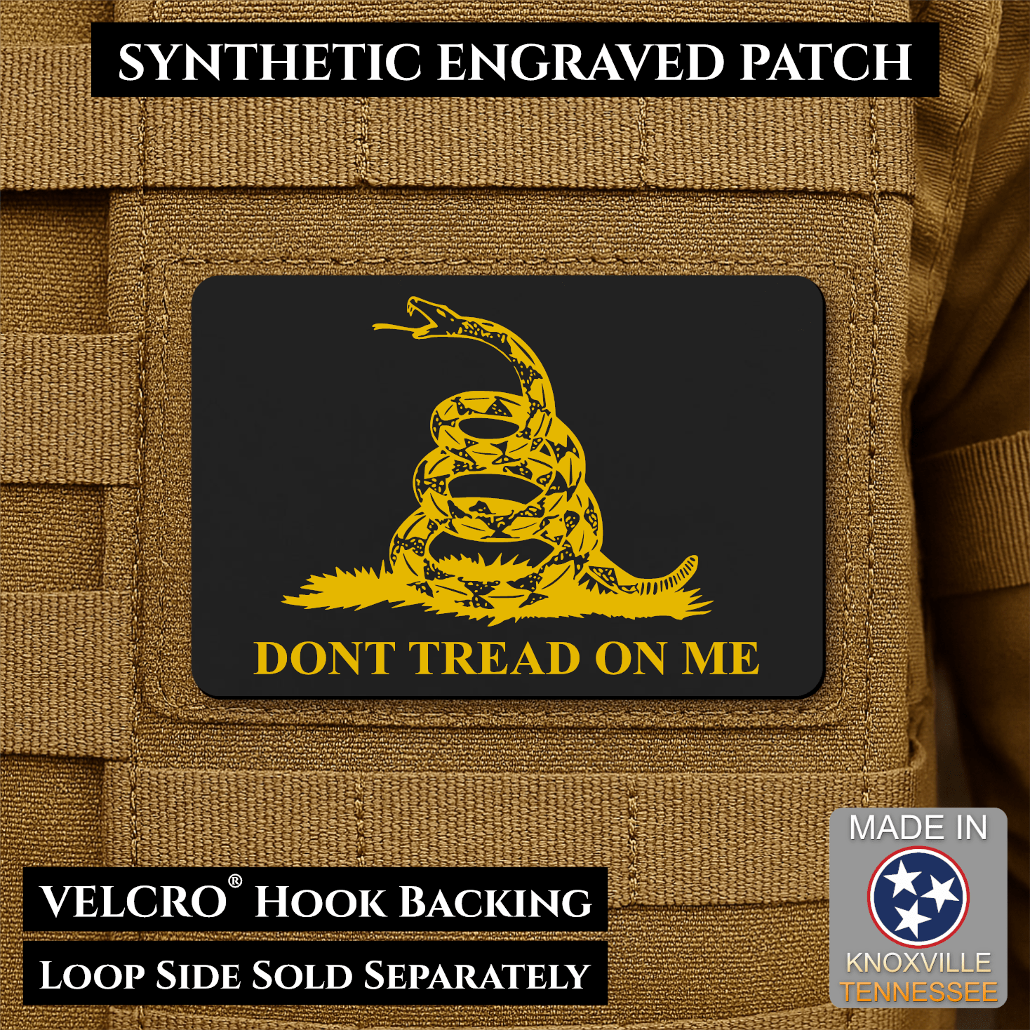 Gadsden Flag “Don’t Tread on Me” Engraved Morale Patch – 2” x 3” Hook & Loop Tactical Patch | Made in USA - LoneStar Adhesive