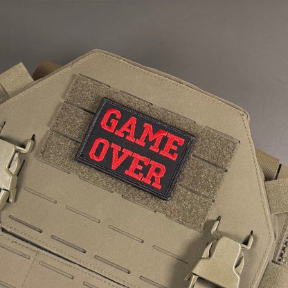 Game Over Funny Gamer Morale Patch, 2x3" | Made in USA | VELCRO® Brand Hook Backing - LoneStar Adhesive