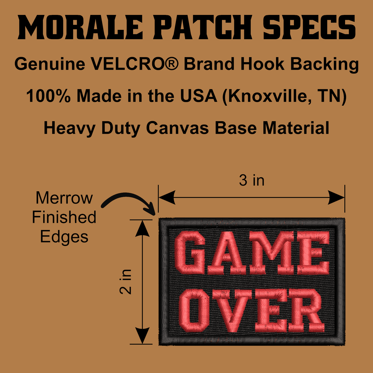 Game Over Funny Gamer Morale Patch, 2x3" | Made in USA | VELCRO® Brand Hook Backing - LoneStar Adhesive