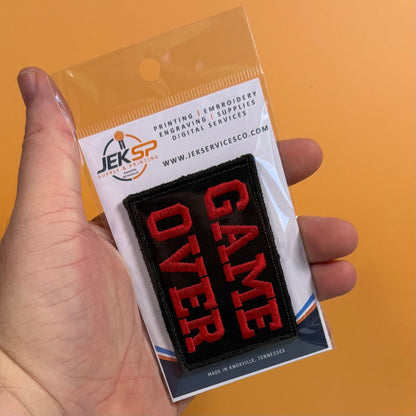 Game Over Funny Gamer Morale Patch, 2x3" | Made in USA | VELCRO® Brand Hook Backing - LoneStar Adhesive